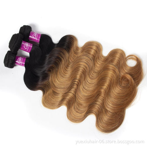 Ombre Red Brown Color 1B/30 Human Hair Bundle with 4x4 Lace Closure Brazilian Virgin Body Wave Bundle Deals Factory Price Vendor